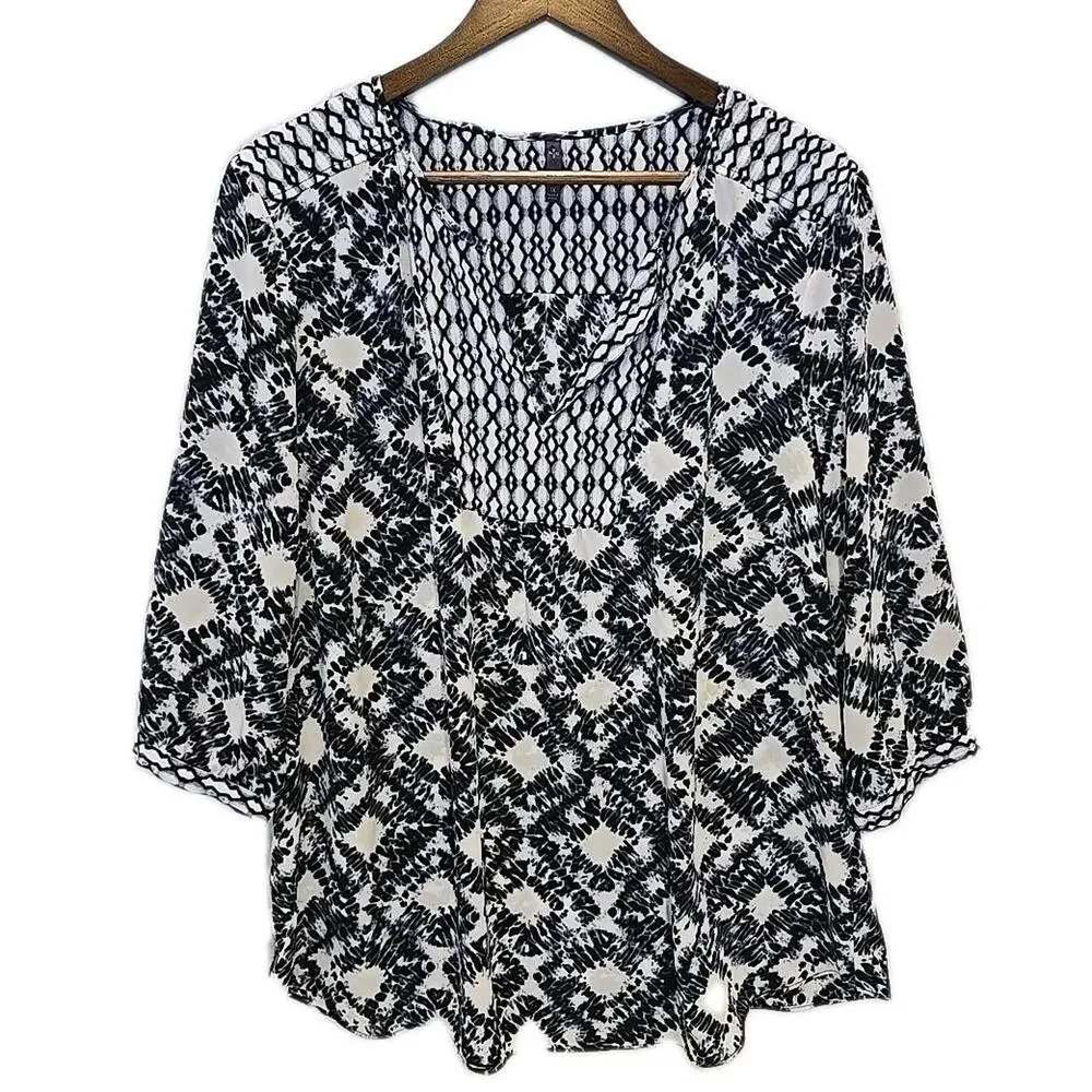 Lot 3 NYDJ Plus Size 1X Pintuck Peasant Blouse Tops Mixed Prints 3/4 Sleeve Boho - Picture 3 of 14